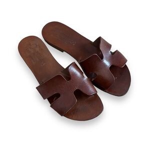 Italian leather slip on mules brown